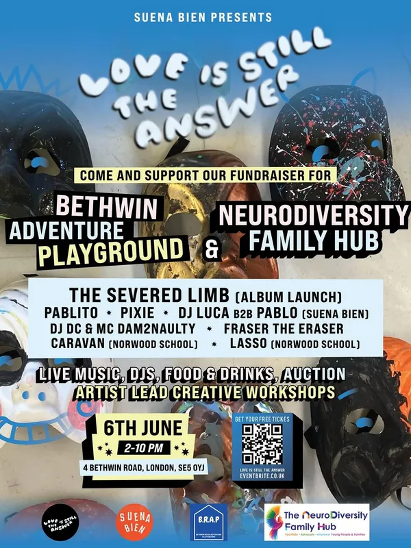 🎉 Community Celebration – Don’t Miss Out! 🎉
Join us for a day of great music, delicious food, and good vibes!
 🍛 Curry goat & jollof rice 🎨 Arts & crafts workshops 🎶 Live music 🎁 Auction with amazing items

Bring your friends and family for a day full of joy, laughter, and connection 💛

We’re raising funds for: 👉 Bethwin Adventure Playground 👉 The Neurodiversity Family Hub
Come, listen, eat, drink, and share!
.
. 
——————
👇
🎫 Get your FREE tickets!
✨Donations
🔗LINK IN BIO 

📍4 Bethwin Road, SE5 OYJ